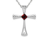 3/10 Carat (ctw) Garnet Cross Pendant Necklace in 14K White Gold with Chain